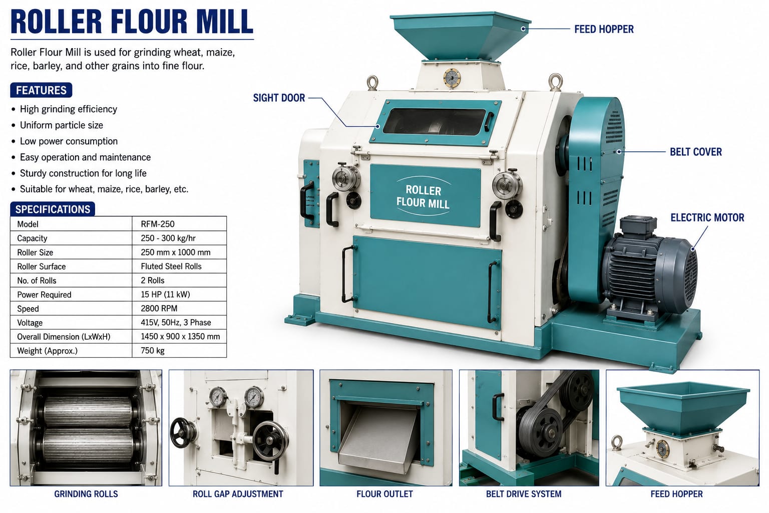 Roller Flour Mill-500–1000 kg/hr